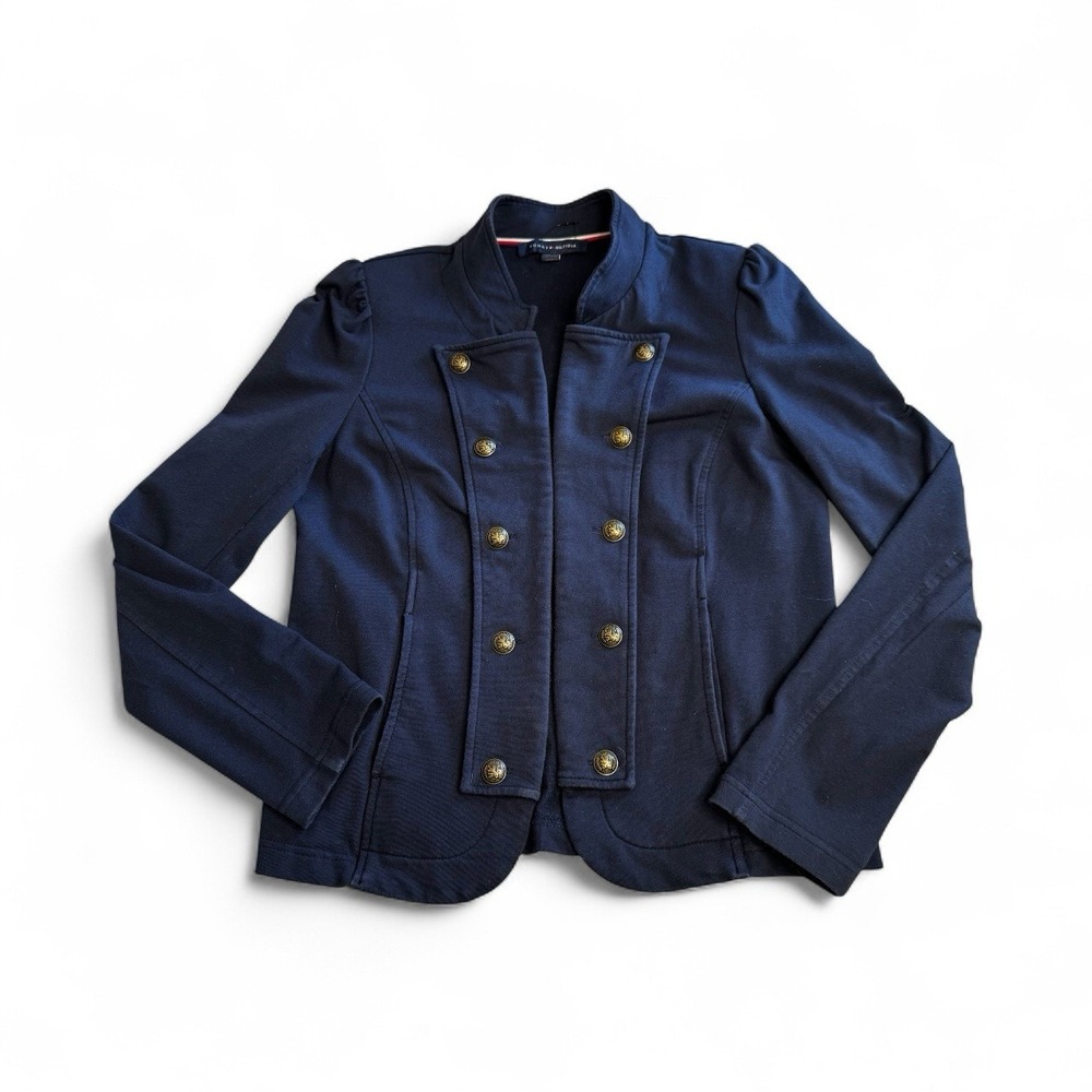Tommy Hilfiger‎ Sz M Navy Blue  Open Blazer Jacket Military Jersey Knit Blazer